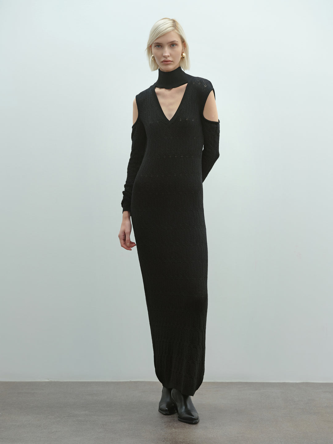 Abito lungo AKEP dolcevita in maglia punto pizzo