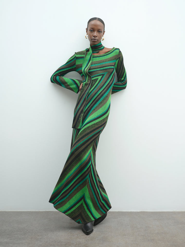 Abito lungo AKEP con scollo sciarpa riga diagonale