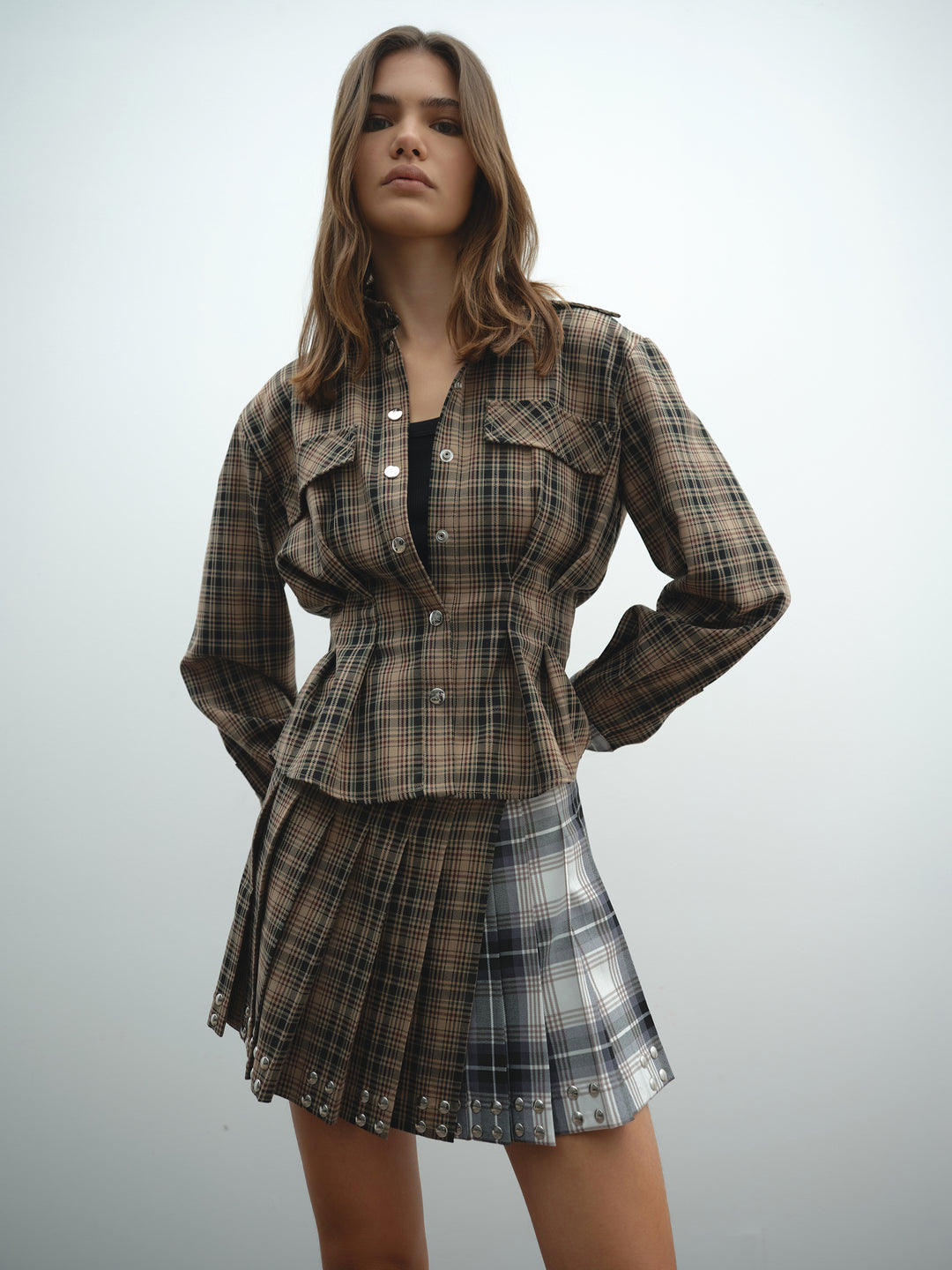 Camicia AKEP bustier check con borchie