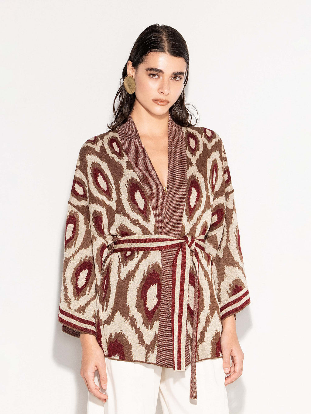 Poncho AKEP con frange e motivo geometrico