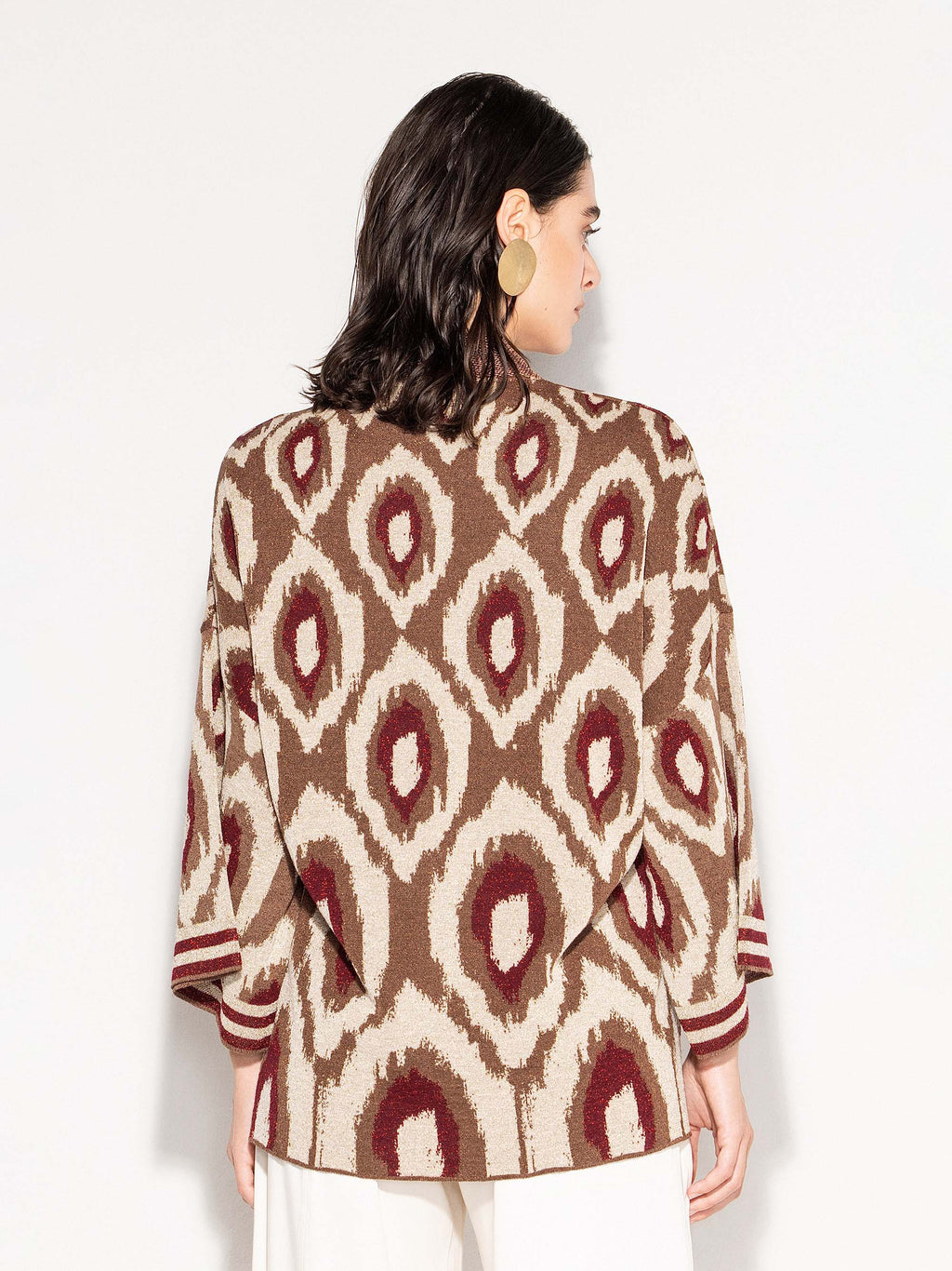 Poncho AKEP con frange e motivo geometrico