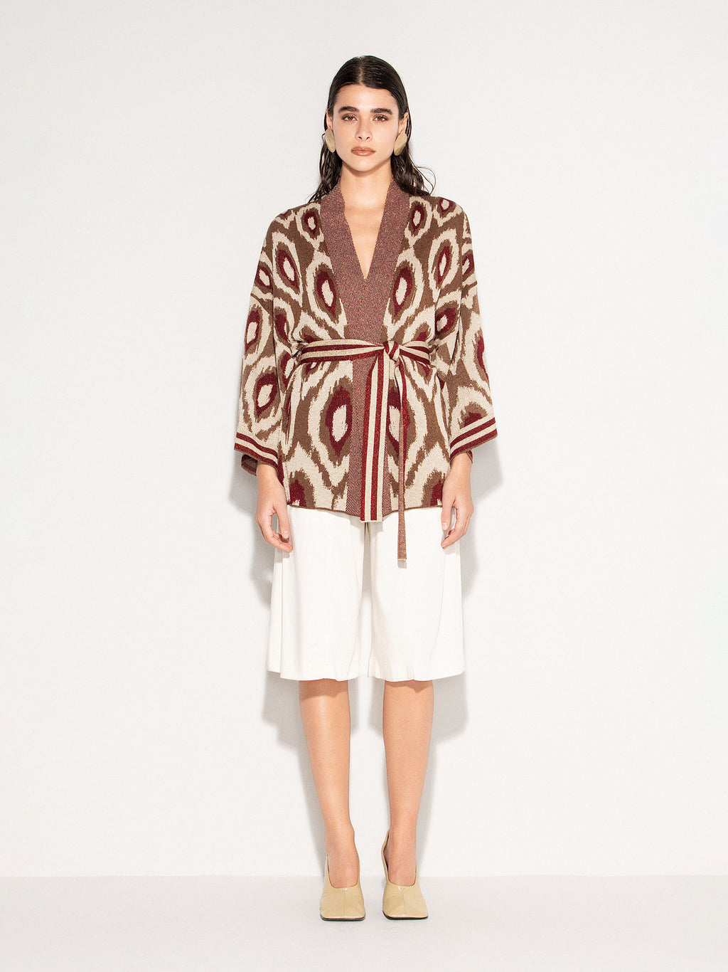 Poncho AKEP con frange e motivo geometrico