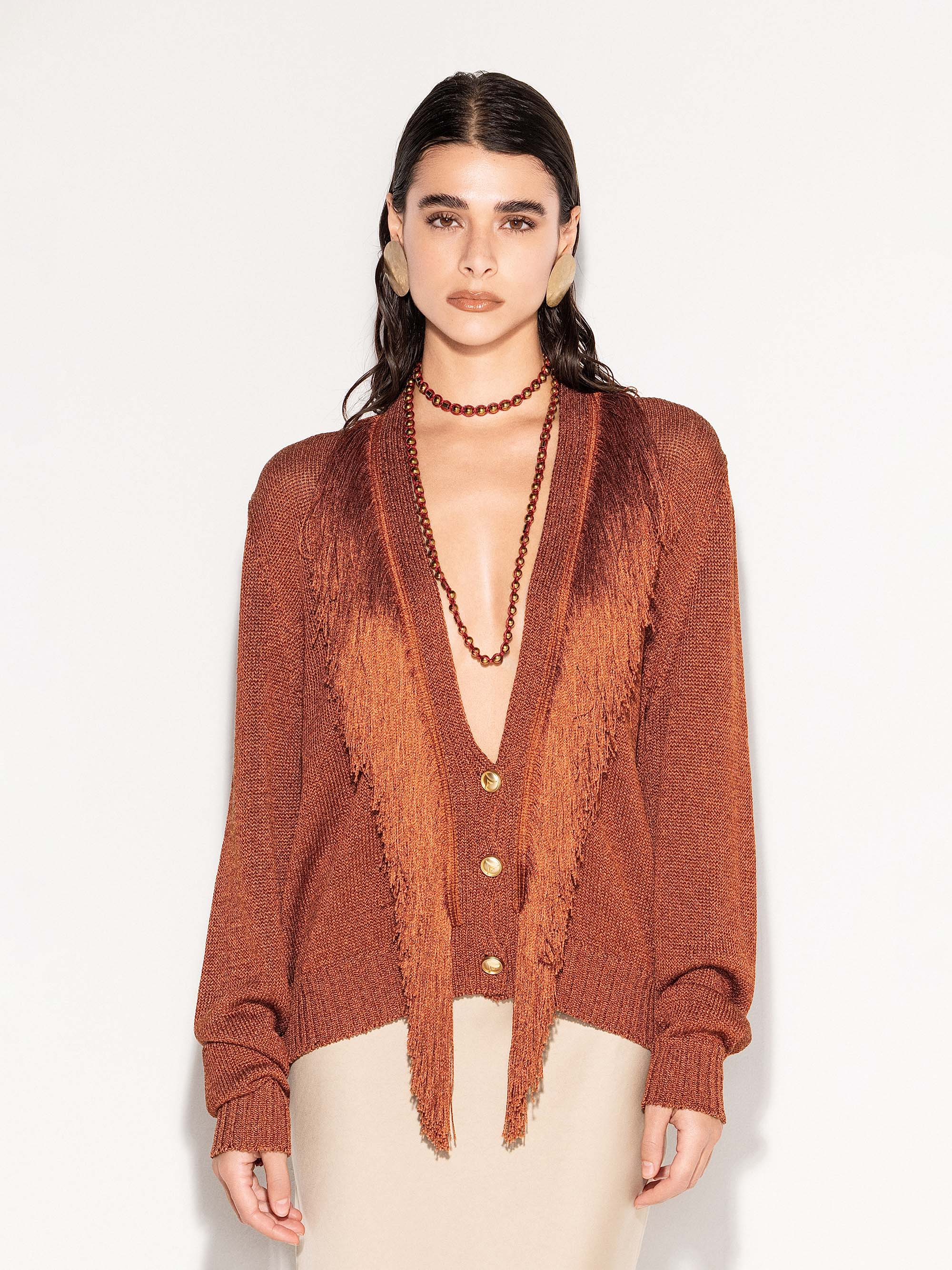 Cardigan AKEP con scollo profondo e frange