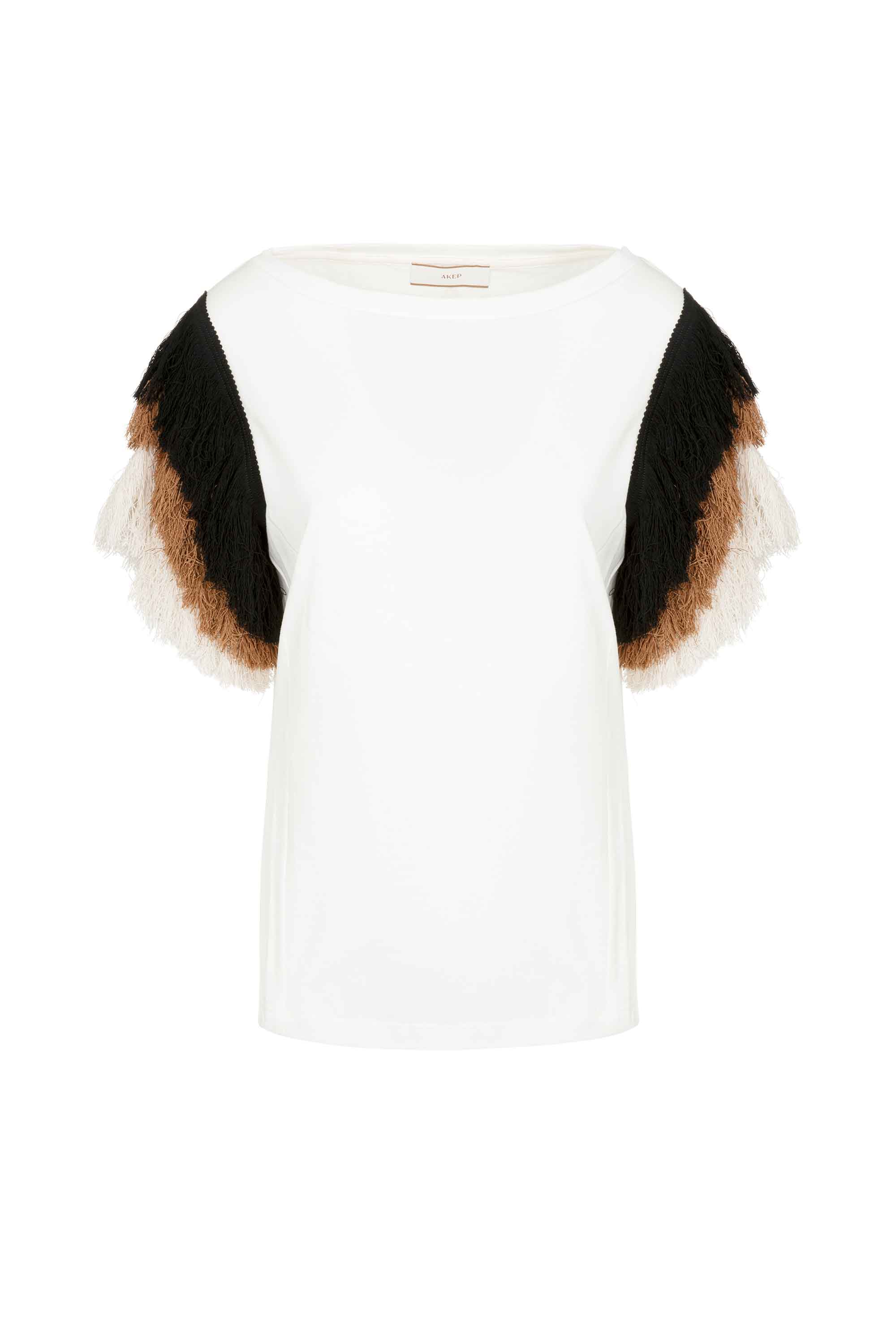 T-shirt con maniche frangiate multicolor AKEP