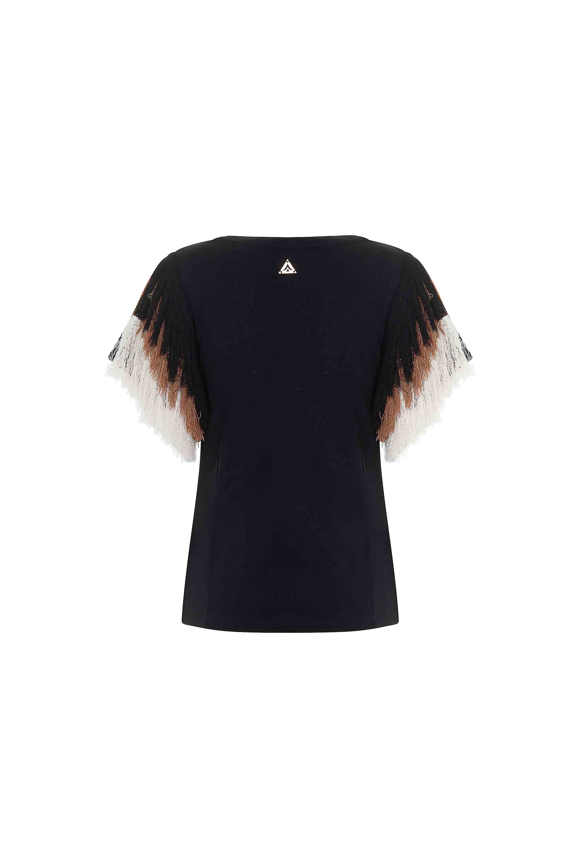 T-shirt con maniche frangiate multicolor AKEP