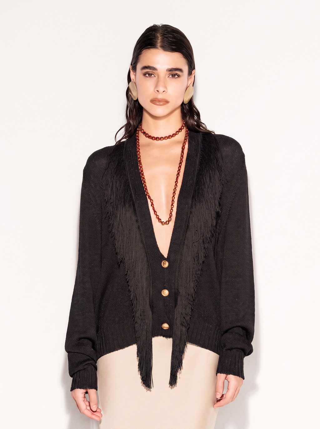 Cardigan AKEP con scollo profondo e frange