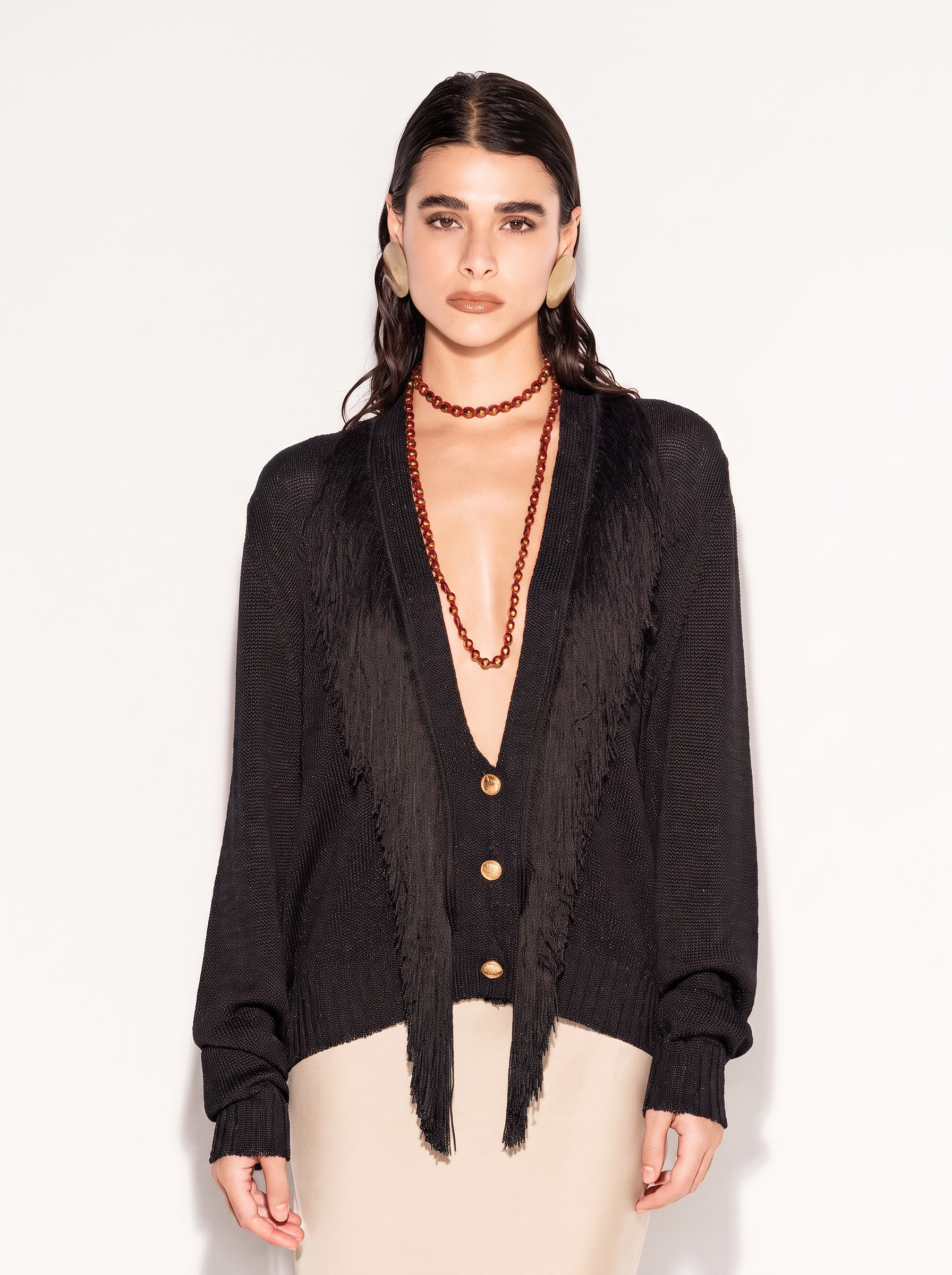 Cardigan AKEP con scollo profondo e frange