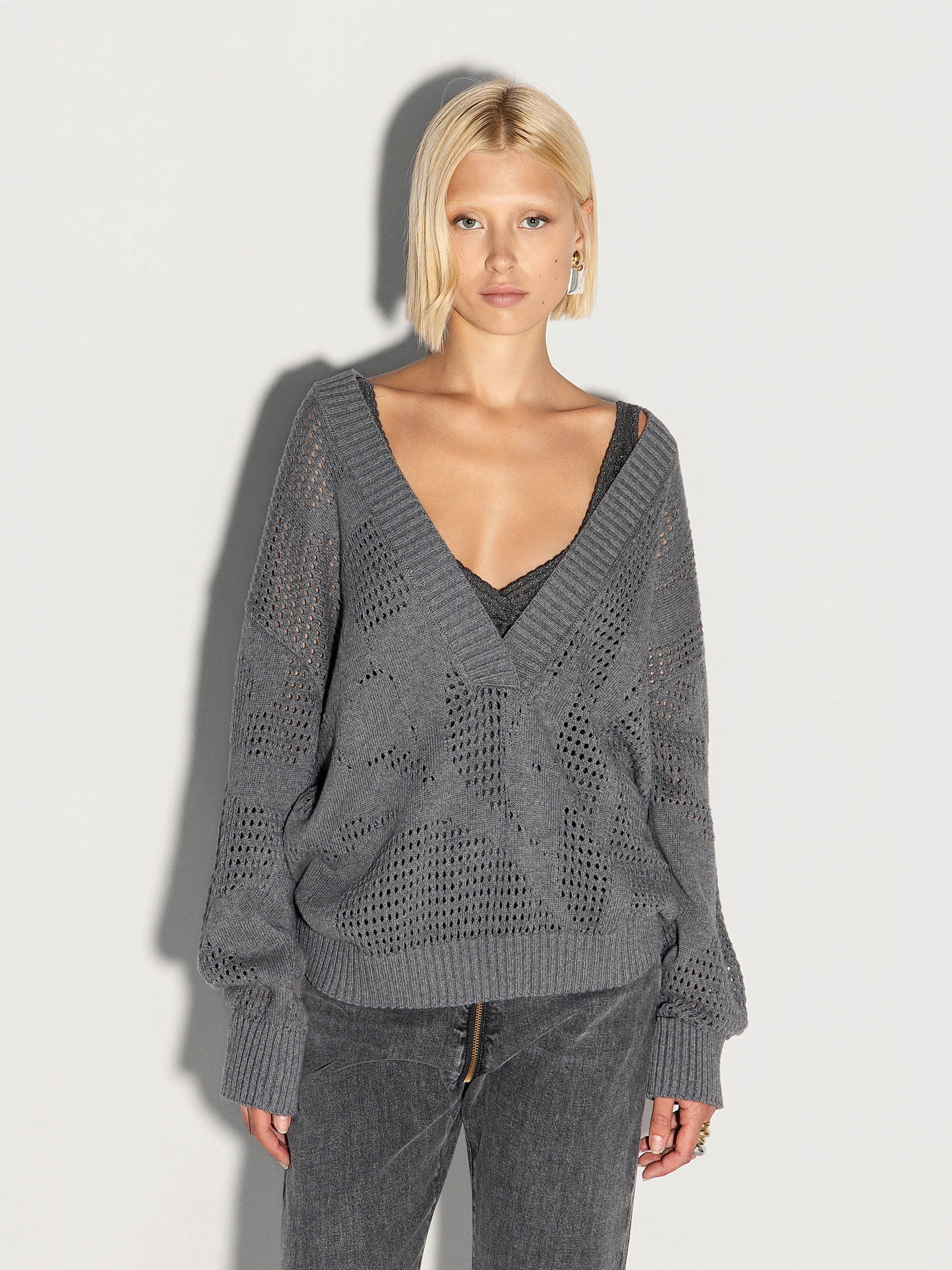 Pullover AKEP scollo a V in cotone e cashmere