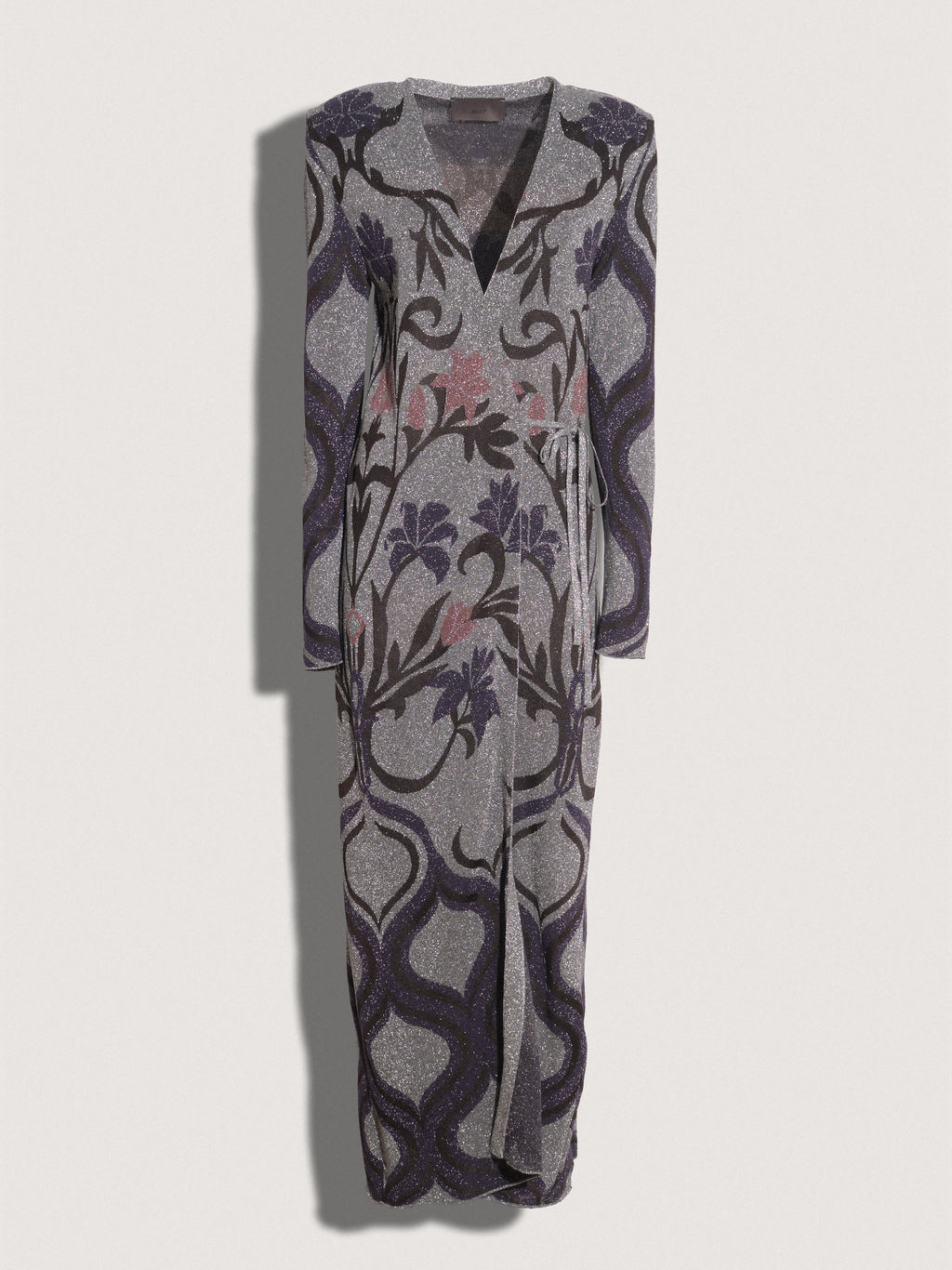 Abito lungo a portafoglio AKEP in maglia jacquard lurex
