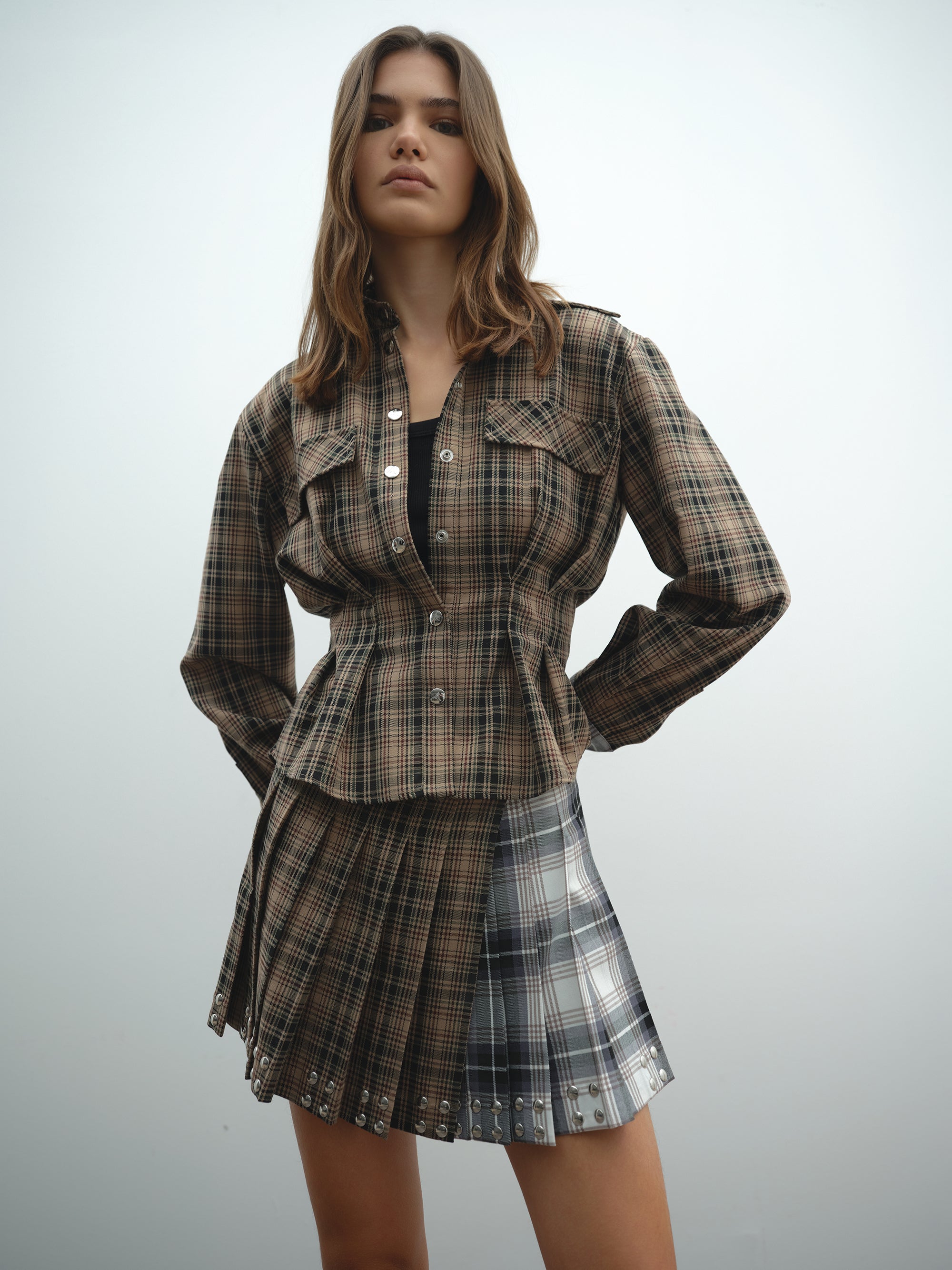 Camicia AKEP bustier check con borchie