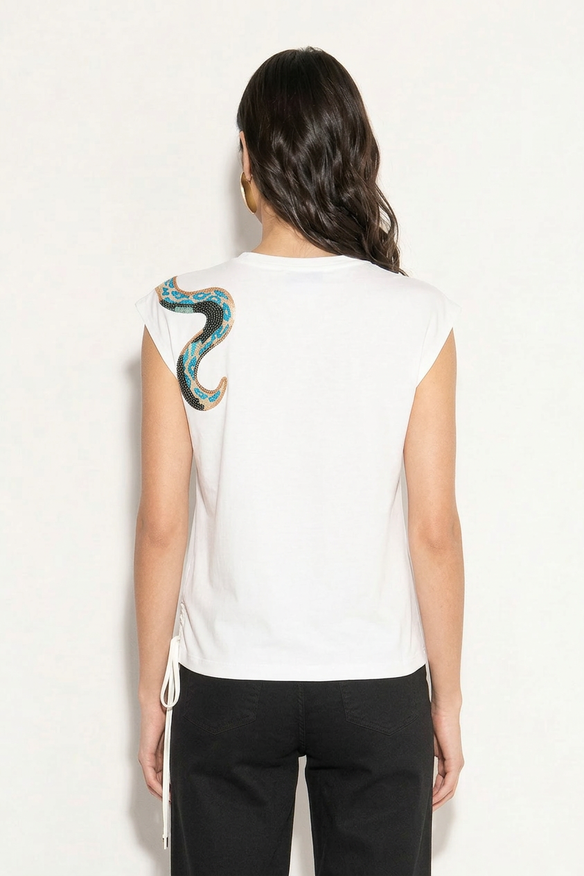 Top smanicato con applicazione paillettes AKEP