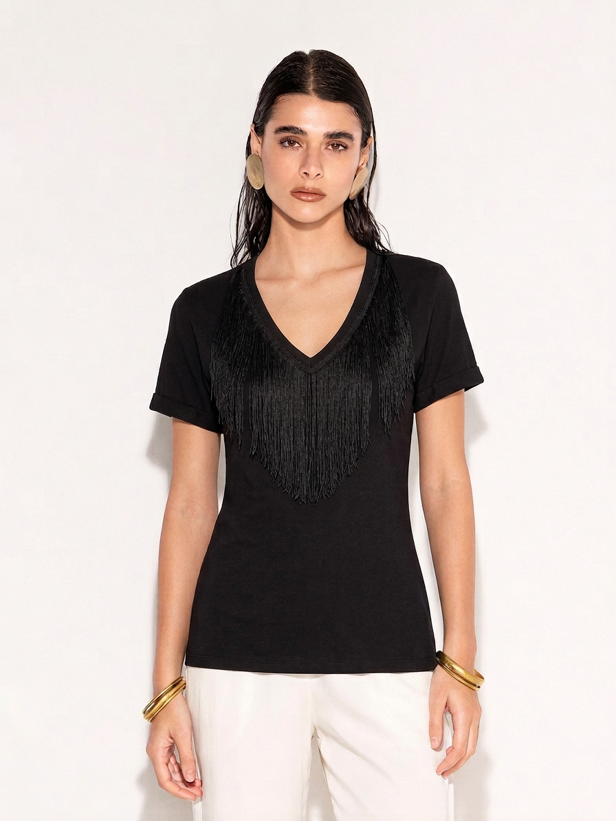 T-shirt con inserto in maglia AKEP