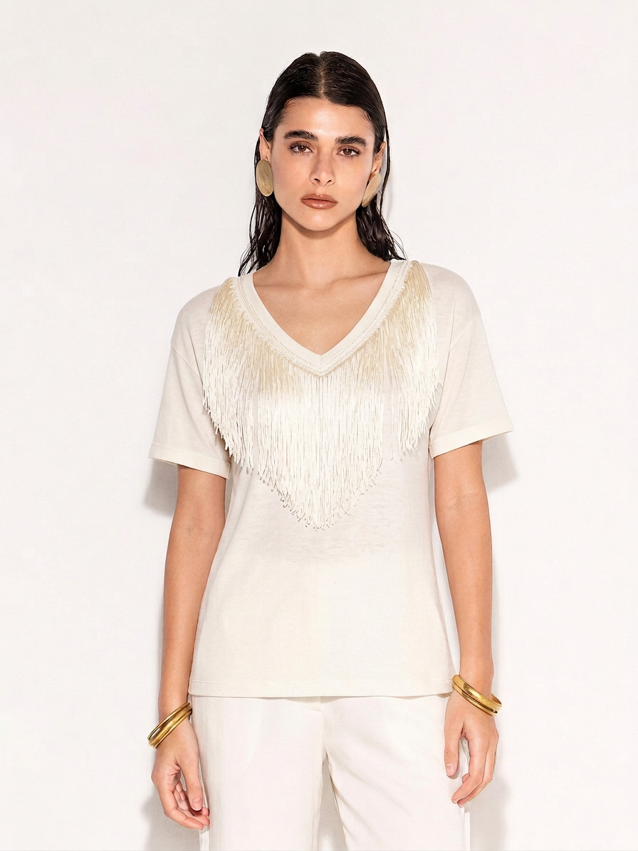 T-shirt con inserto in maglia AKEP