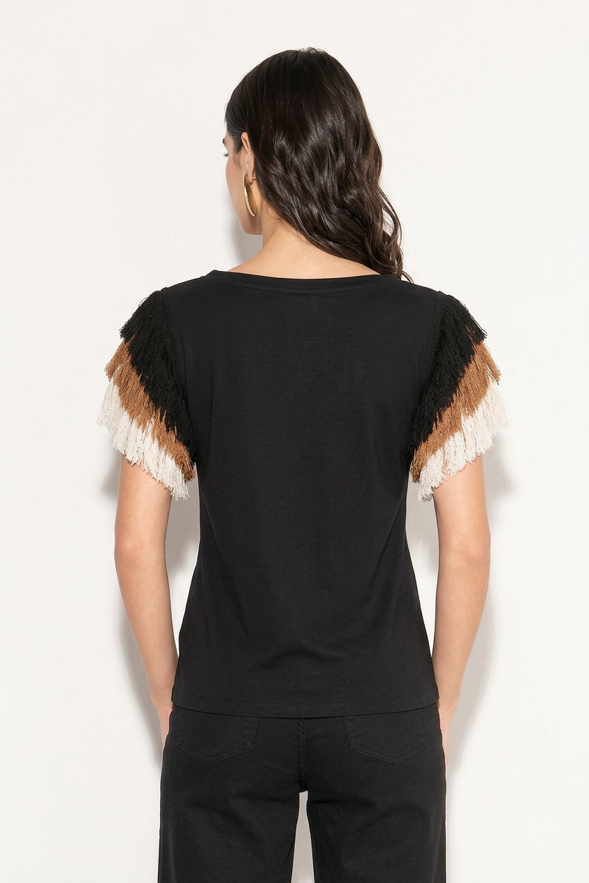 T-shirt con maniche frangiate multicolor AKEP