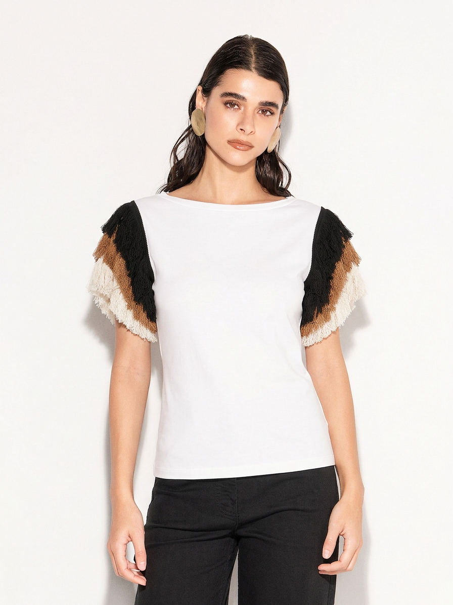 T-shirt con maniche frangiate multicolor AKEP