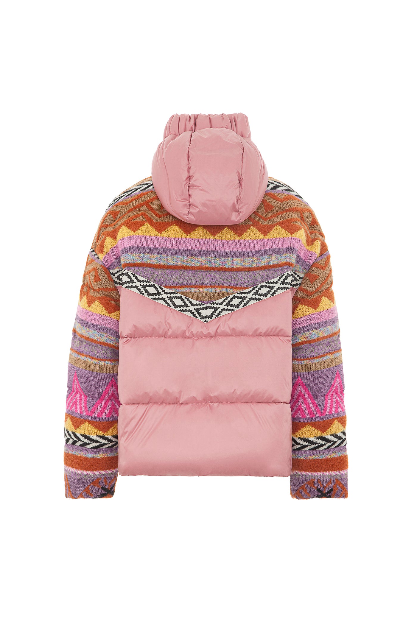 Piumino con cappuccio e pattern multicolor