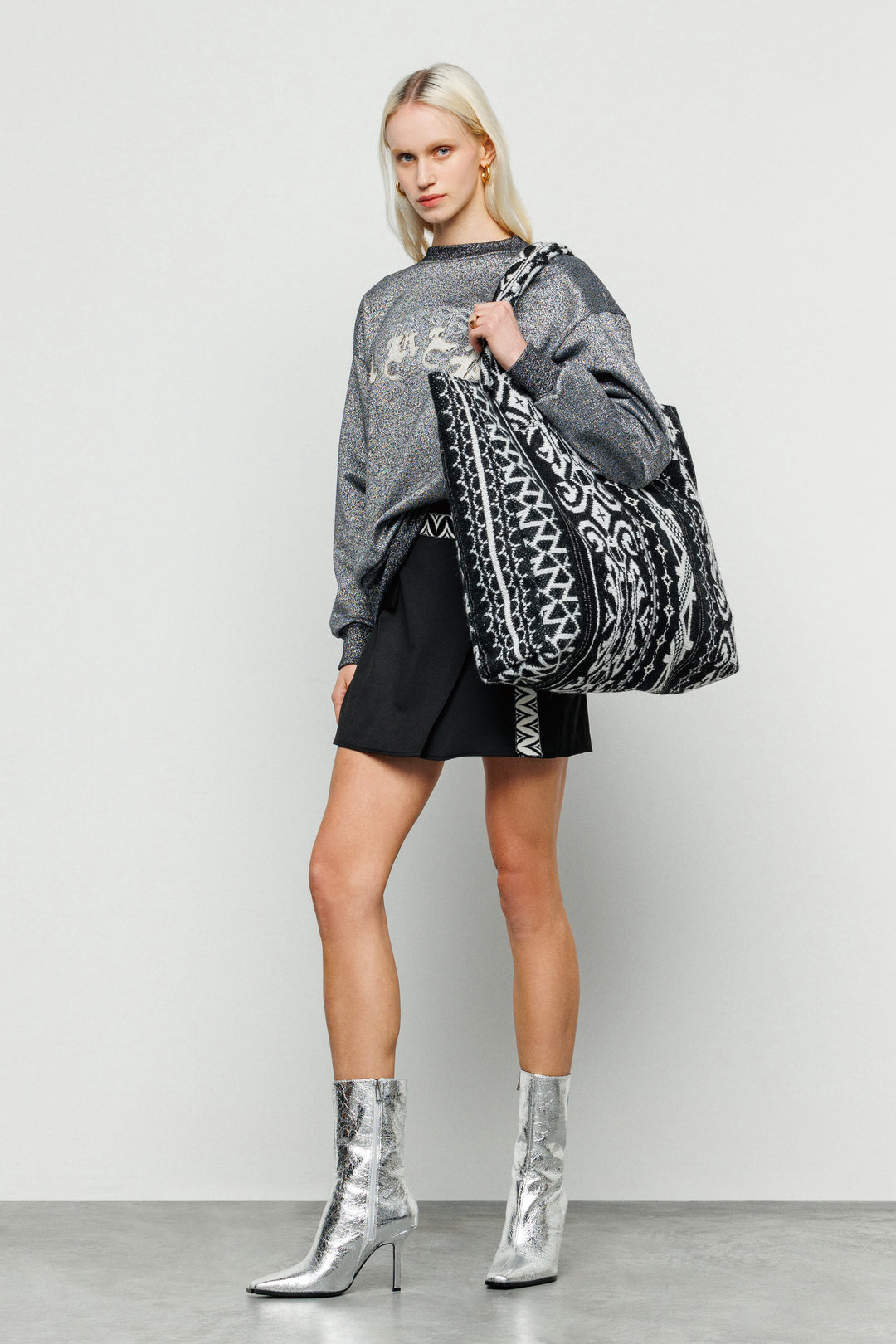 SHOPPING BAG AKEP MISTO LANA JACQUARD BLACK&WHITE