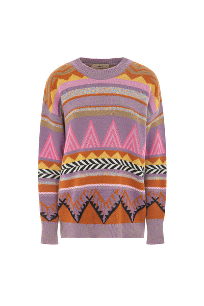 Maglione girocollo in fantasia jacquard multicolor