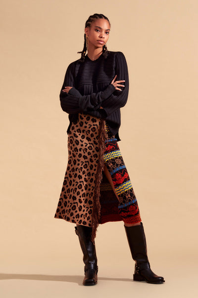 Gonna con stampa animalier e pattern etnico