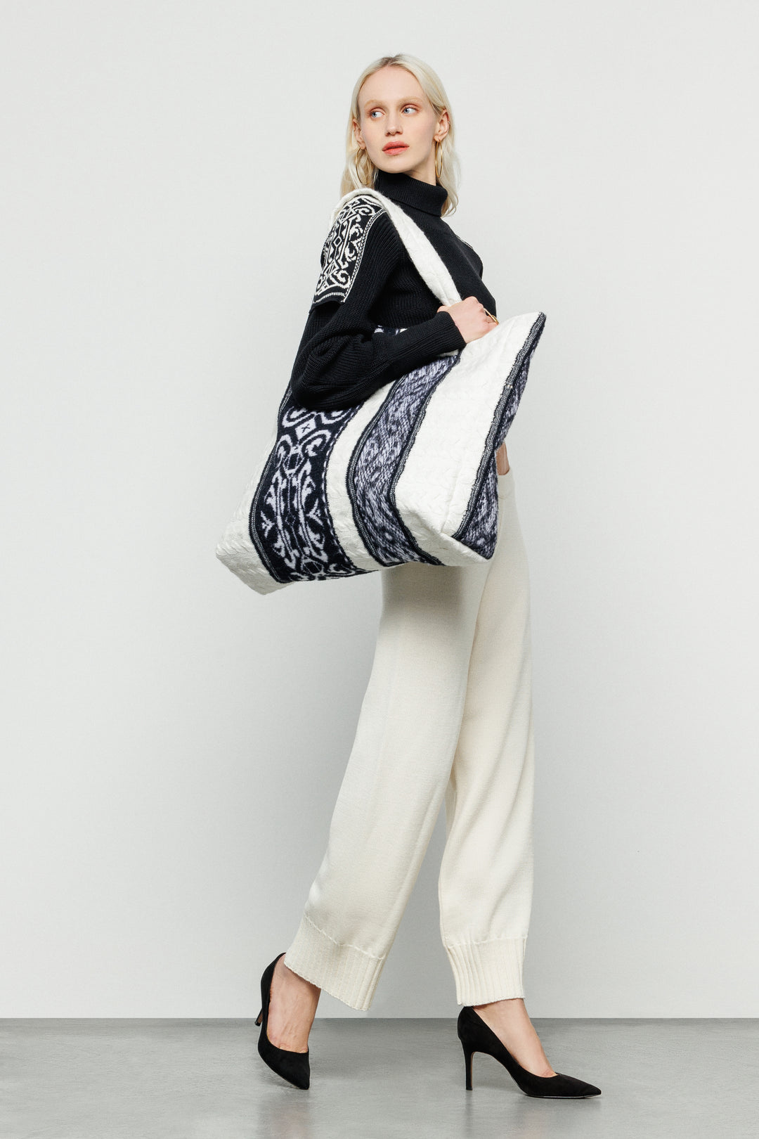 SHOPPING BAG AKEP MISTO LANA JACQUARD WHITE&BLACK