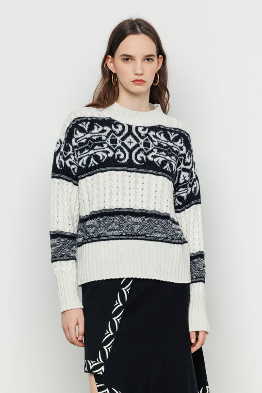 PULLOVER AKEP GIROCOLLO INTRECCIATO CON INSERTI JACQUARD