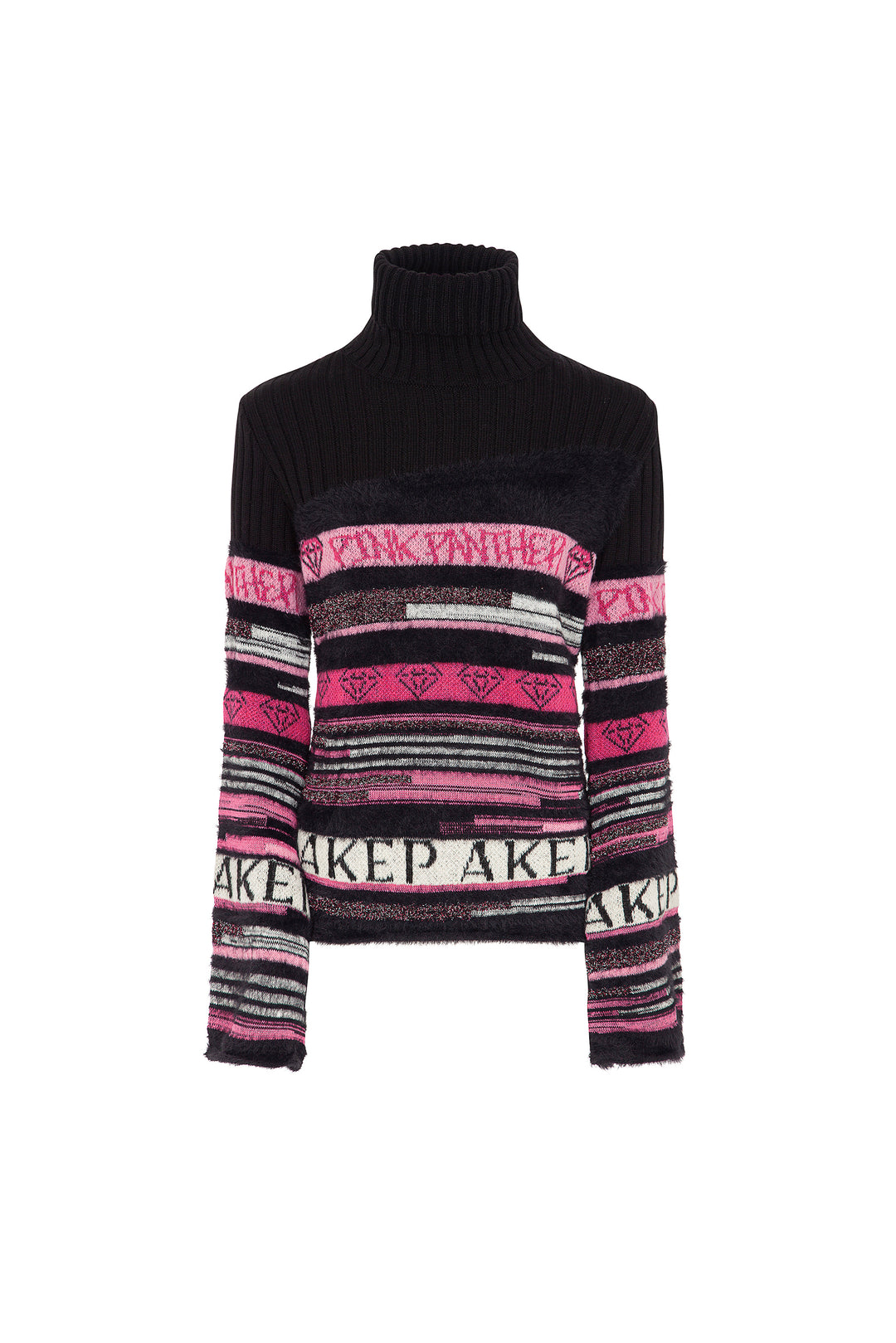 MAGLIONE A COLLO ALTO JACQUARD FANTASIA A RIGHE - CAPSULE "AKEP X PINK PANTER"