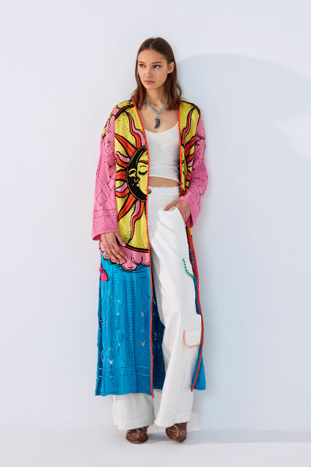 Kimono in maglia di viscosa pattern sole 01046