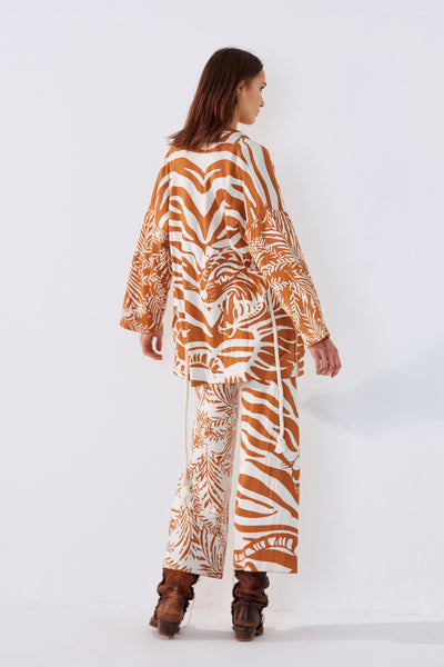 Cardigan Kimono in maglia jacquard disegno palme e tigrato 01012